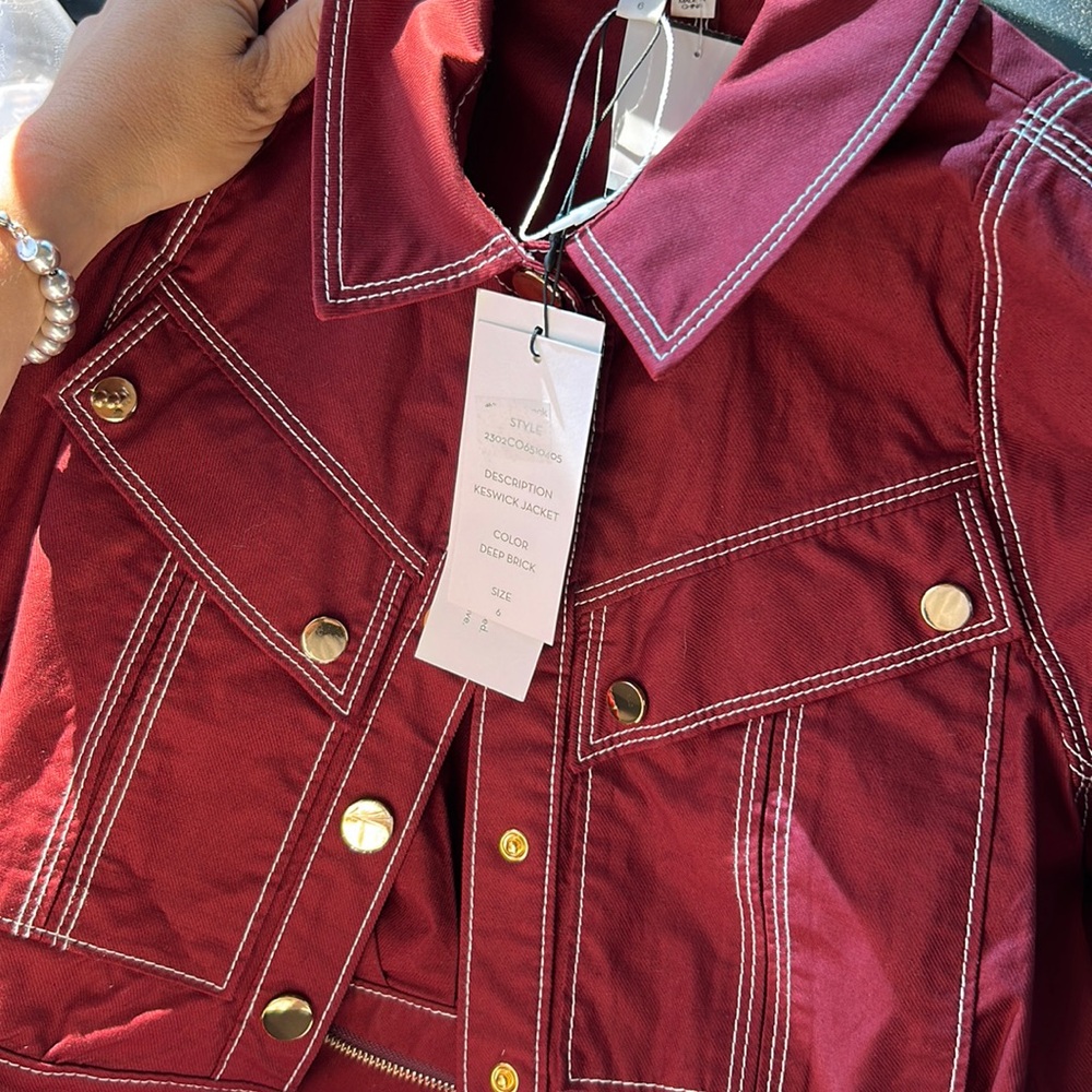 Veronica Beard Burgundy Bomber Jacket with Gold Buttons